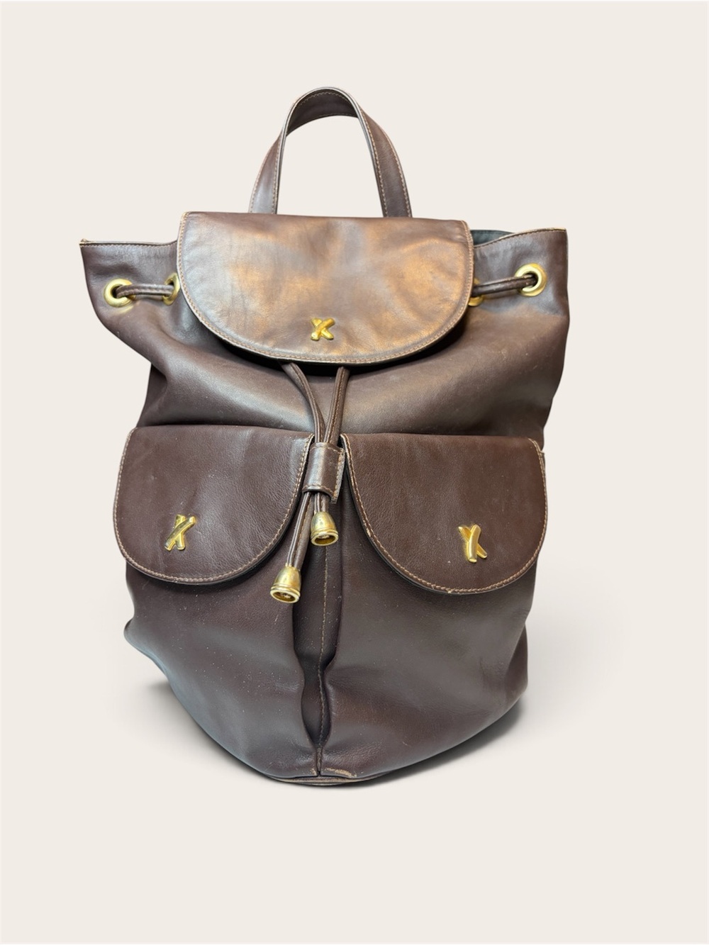 Vintage Paloma Picasso Leather Backpack Drawstring Brown Italy